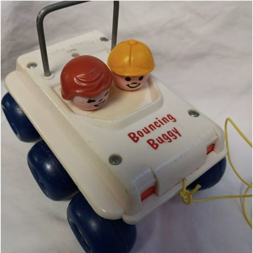Vintage 1973 Fisher Price Bouncing Buggy Pull Toy Patent Pending Original String